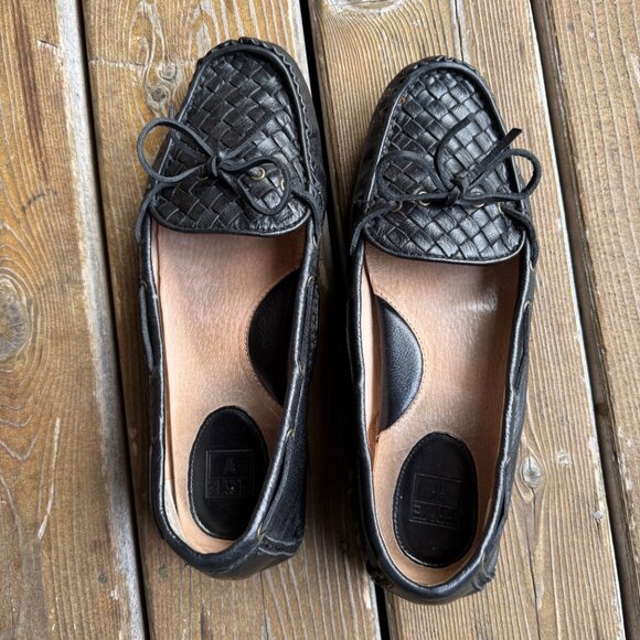 EUC Frye Black Woven Leather Reagan Slip On Driving Moccasin in Women's 11M - Picture 6 of 12